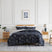 Front View of Reversible Botanical Leaves Comforter Set in blue#color_botanical-leaves-blue