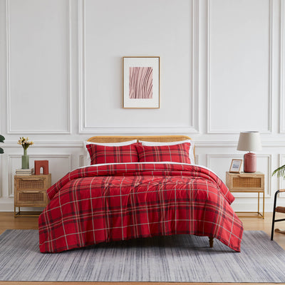 Front View of Vilano Plaid Comforter Set in red#color_plaid-red