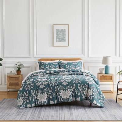 Front View of Vintage Garden Comforter Set in smokey blue#color_vintage-smokey-blue