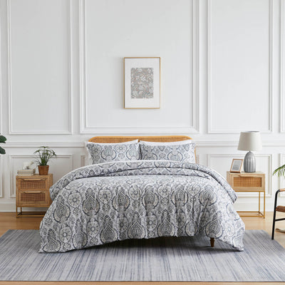 Front View of Boho Paisley Duvet Cover in grey#color_boho-paisley-grey
