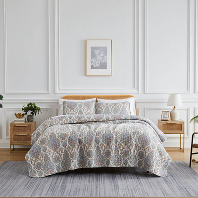 Front View of Boho Paisley Quilt Set in aqua#color_boho-paisley-aqua