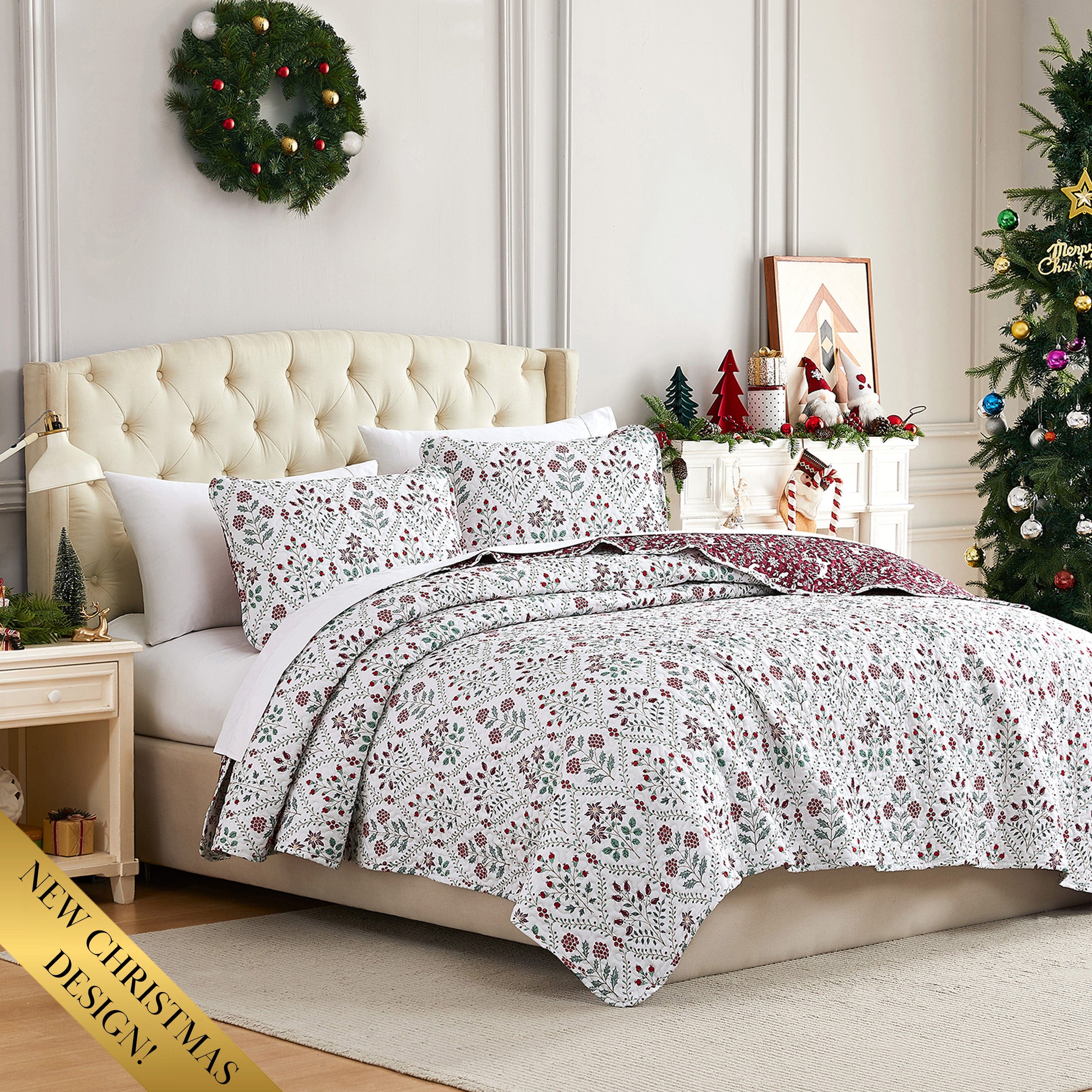 Southshore Fine Linens Holiday Harmony Oversized 7-Piece Quilt Set