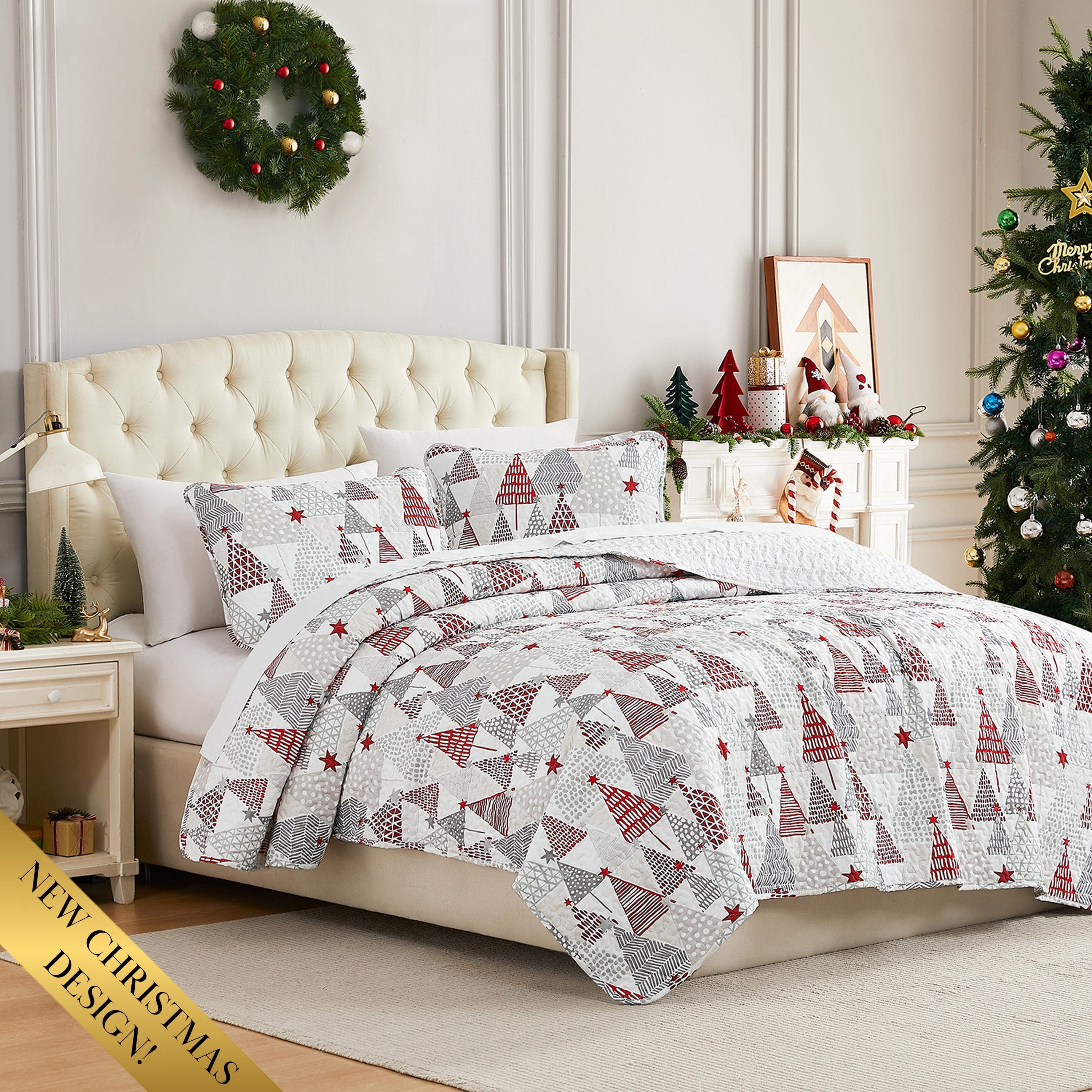 Merry & Bright 3-Piece Quilted Bedding Set NCU0TH952