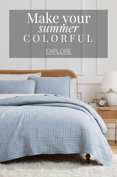 Grid Quilt Set on bed several colors gif