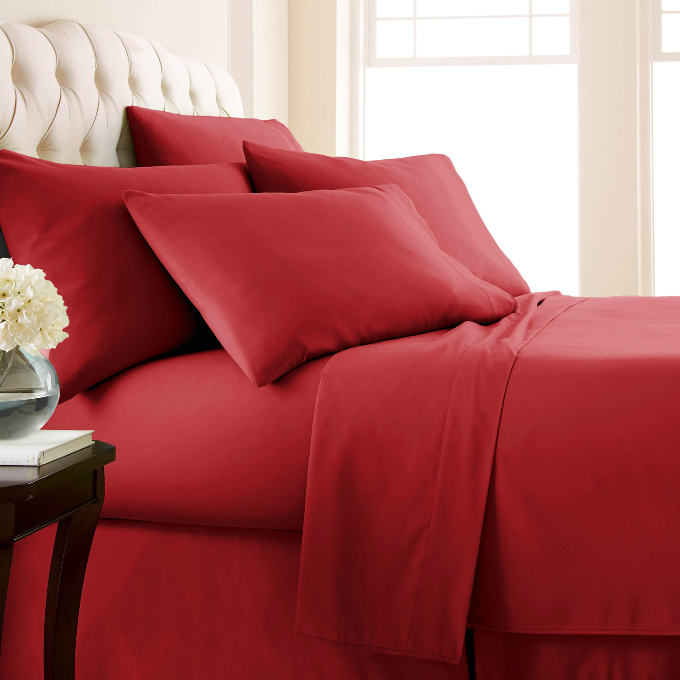 Side View of Vilano Extra Deep Pocket 6-Piece Sheet Set in Chili Pepper#color_vilano-chili-pepper