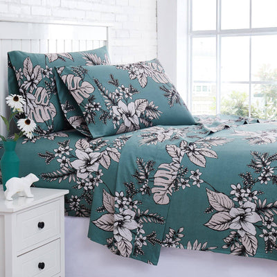 Flora Cotton Sheet Set in Green#color_flora-green