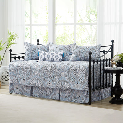 Angled View of Pure Melody 6-Piece Daybed Cover Set in Aqua#color_pure-melody-aqua