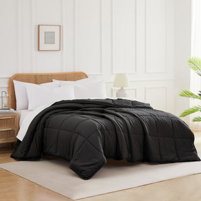 Side View of Vilano Down Alternative Comforter in Black#color_vilano-black