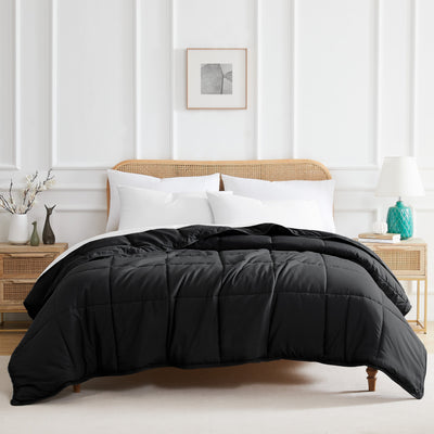 Front View of Vilano Down Alternative Comforter in Black#color_vilano-black
