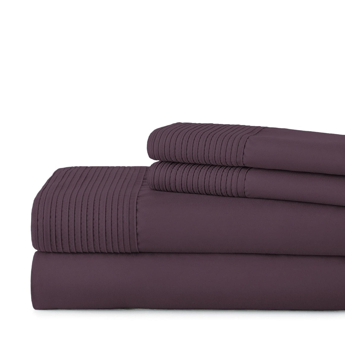 Vilano Extra Deep Pocket Pleated Sheet Set in Purple Stack Together#color_vilano-purple