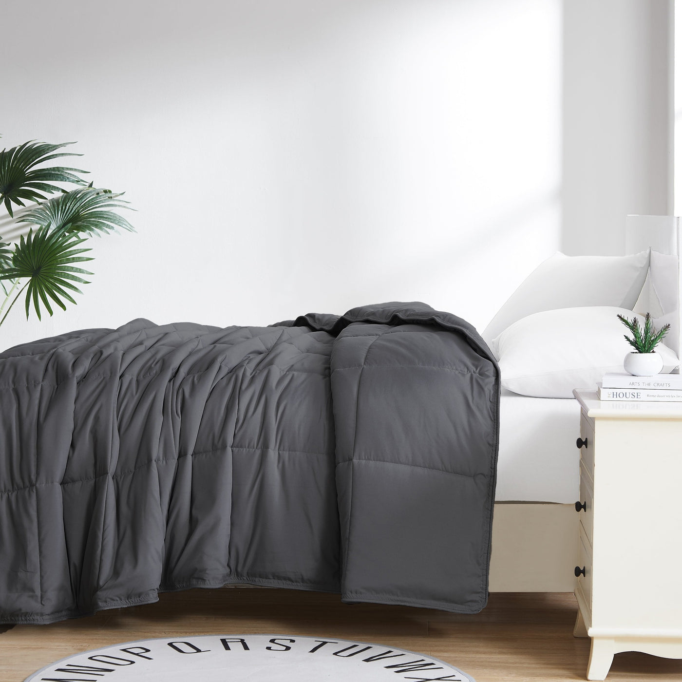 Side View of Vilano Down Alternative Comforter in Slate#color_vilano-slate
