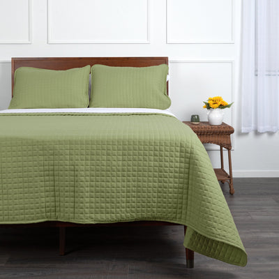 Front View of Vilano Oversized Quilt Set in Sage Green#color_vilano-sage-green