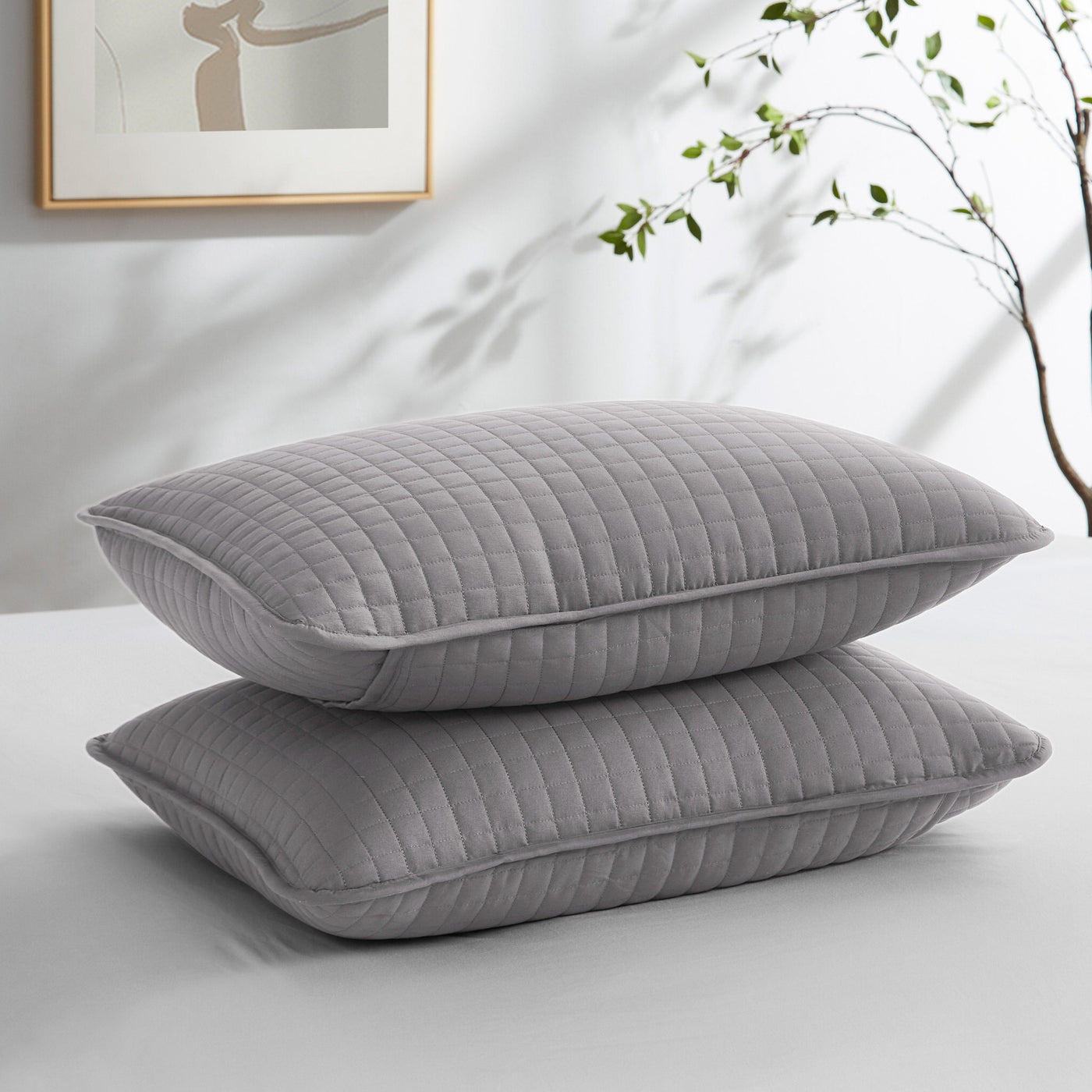 Two Vilano Quilted Shams in Steel Grey Stack Together#color_vilano-steel-gray
