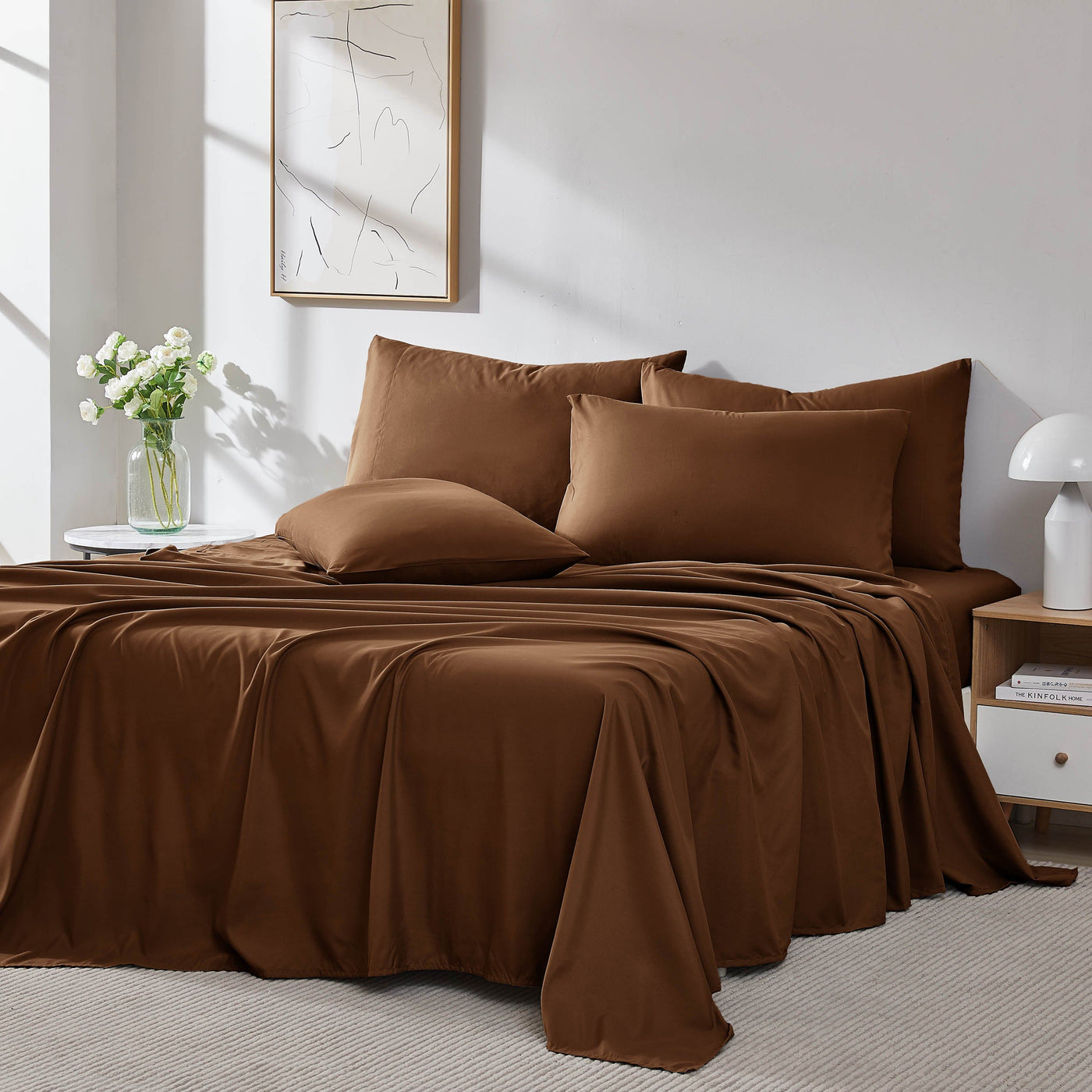 Angled View of Everyday Essentials 6-Piece Sheet Set in Black#color_brown