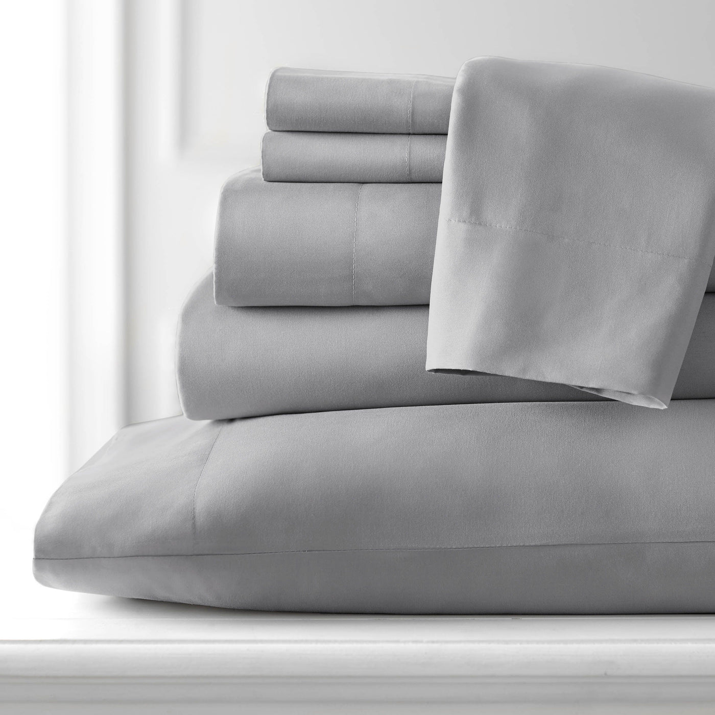 Stack Image of Everyday Essentials 6PC Sheet Set in Grey in grey#color_grey