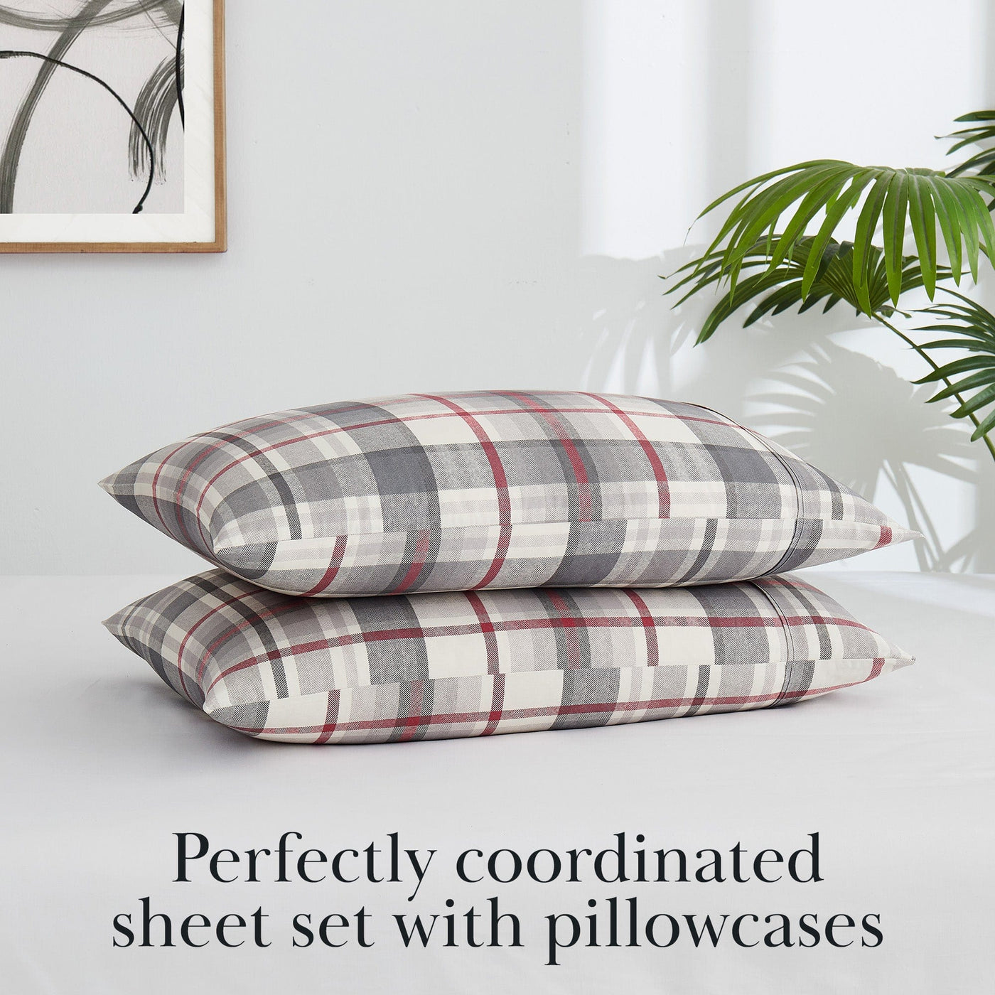 Pillowcases Stack of Highland Cotton Sheet Set in Grey#color_highland-grey