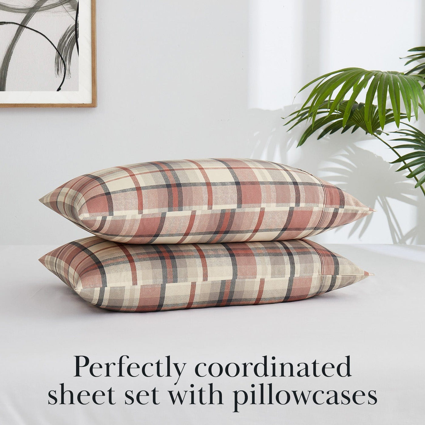 Pillowcases Stack of Highland Cotton Sheet Set in Rust#color_highland-rust