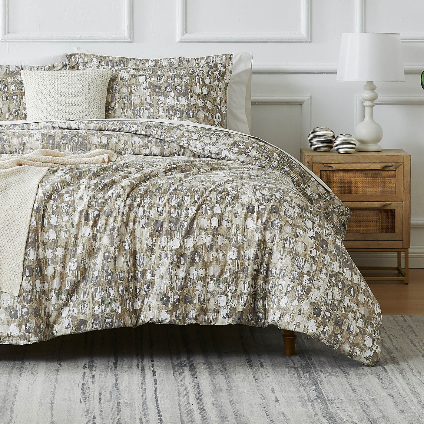 Front View of Rhythm 5-Piece Duvet Cover in taupe#color_rhythm-taupe