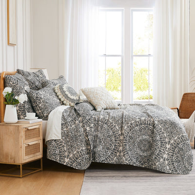 Side View of Ashanti Oversized 7-Piece Quilt Set in grey#color_ashanti-grey
