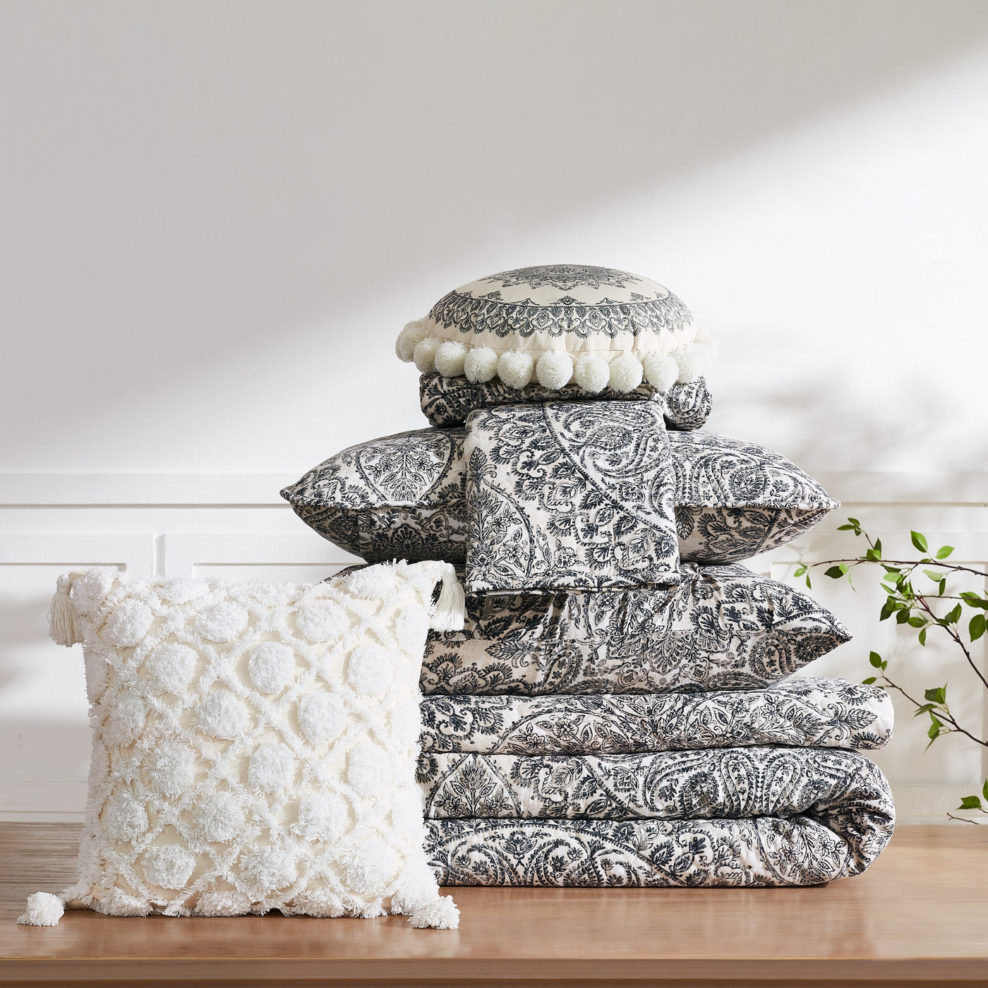 Stack Image of Ashanti Oversized 7-Piece Quilt Set in grey#color_ashanti-grey