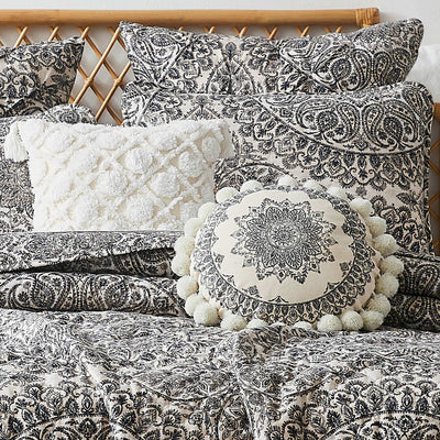Front View of Ashanti Oversized 7-Piece Quilt Set in grey#color_ashanti-grey