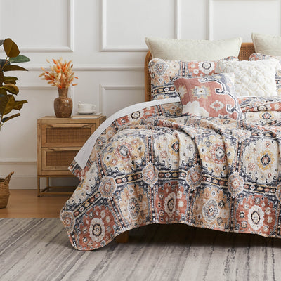 Front View of Kilim Oversized 7-Piece Quilt Set in Natural#color_kilim-natural