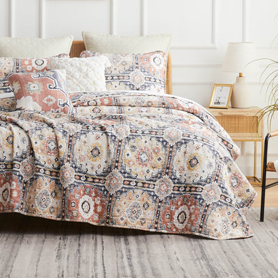 Front View of Kilim Oversized 7-Piece Quilt Set in Natural#color_kilim-natural