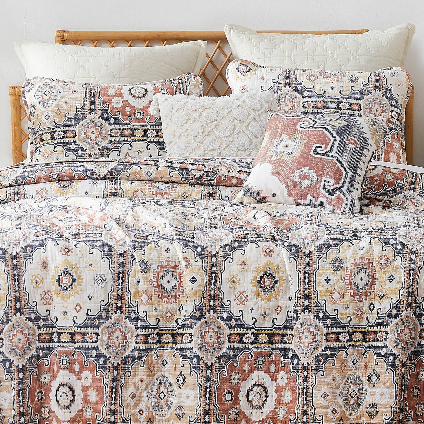 Front View of Kilim Oversized 7-Piece Quilt Set in Natural#color_kilim-natural