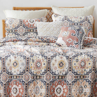 Front View of Kilim Oversized 7-Piece Quilt Set in Natural#color_kilim-natural