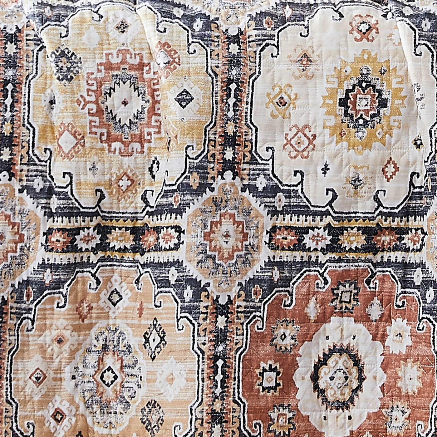 Details and Print Pattern of Kilim Oversized 7-Piece Quilt Set in Natural#color_kilim-natural