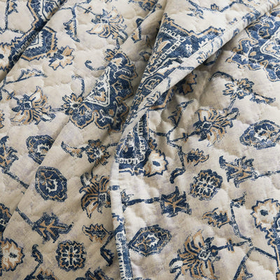 Details and Print Pattern of Persia Oversized 7-Piece Quilt Set in indigo#color_persia-indigo