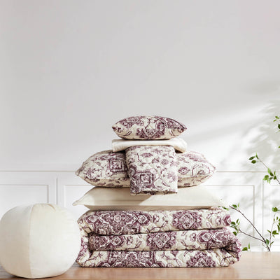 Stack Image of Persia Oversized 7-Piece Quilt Set in Eggplant#color_persia-eggplant
