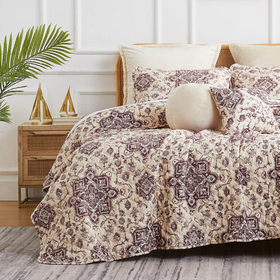 Front View of Persia Oversized 7-Piece Quilt Set in Eggplant#color_persia-eggplant