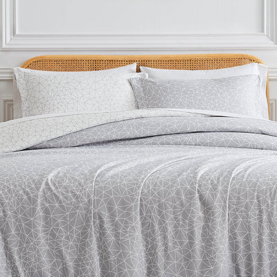 Front View of Reversible Geometric Maze Comforter Set in grey#color_geometric-maze-grey