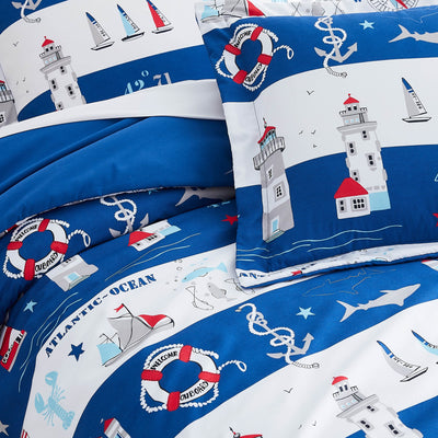 Details and Prints of Atlantic Comforter Set #color_atlantic-blue