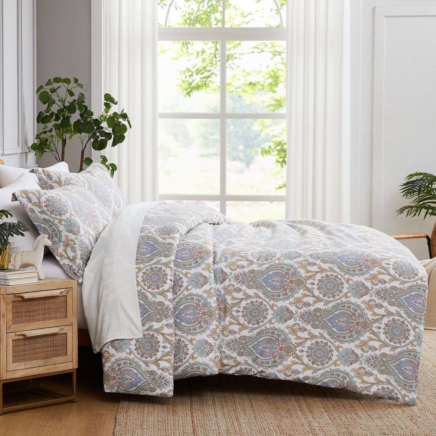 Side View of Boho Paisley Comforter Set in aqua#color_boho-paisley-aqua