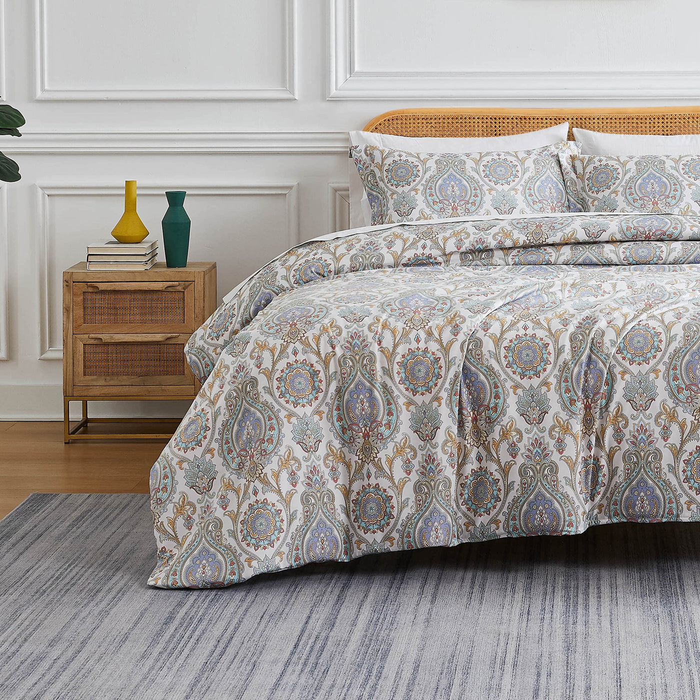 Front View of Boho Paisley Comforter Set in aqua#color_boho-paisley-aqua