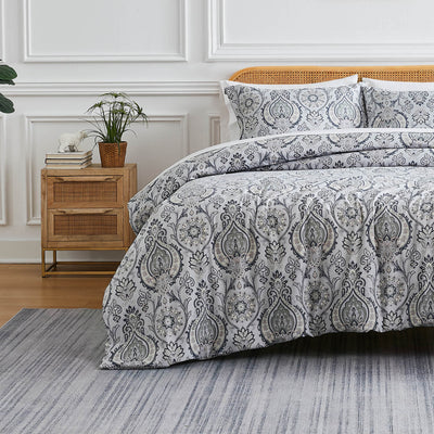 Front View of Boho Paisley Comforter Set in grey#color_boho-paisley-grey