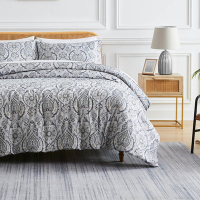 Front View of Boho Paisley Comforter Set in grey#color_boho-paisley-grey