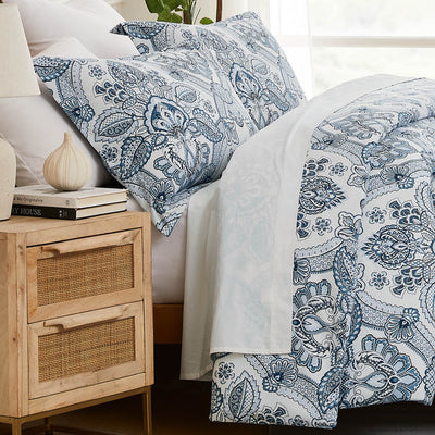 Side View of Enchantment Comforter Set in blue#color_enchantment-blue