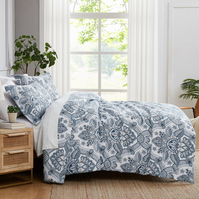 Side View of Enchantment Comforter Set in blue#color_enchantment-blue