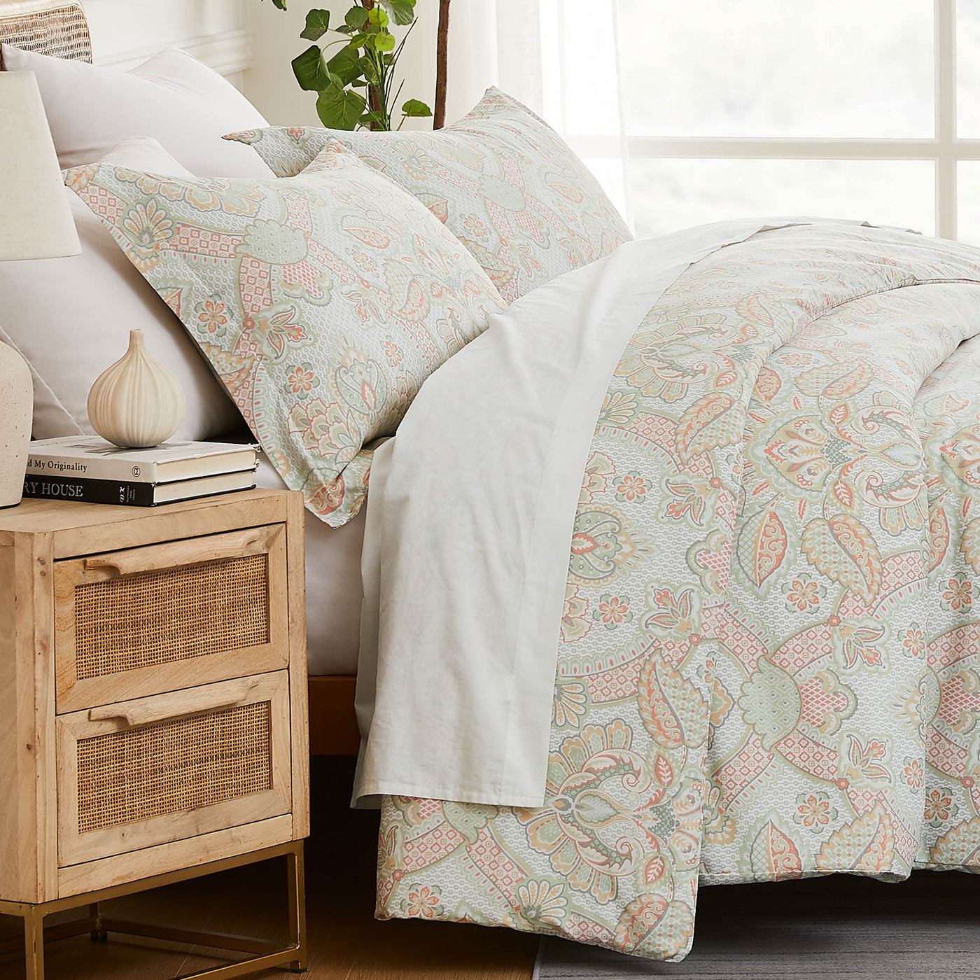 Side View of Enchantment Comforter Set in coral#color_enhantment-coral