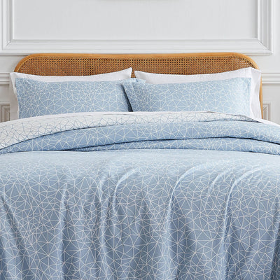 Front View of Reversible Geometric Maze Comforter Set in blue#color_geometric-maze-blue