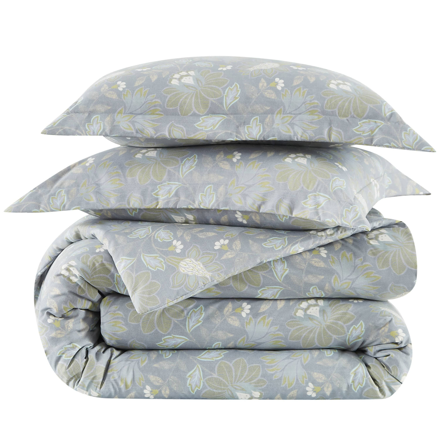 Stack Image of Infinite Blossom Comforter Set in Steel Blue#color_infinite-blossom-steel-blue