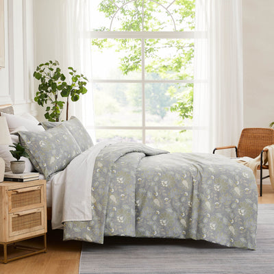 Side View of Everyday Essentials 6PC Sheet Set in Grey in grey#color_infinite-blossom-steel-blue