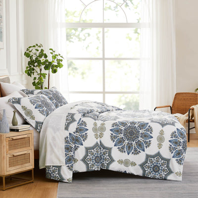 Side View of Infinity Comforter Set in blue#color_infinity-blue