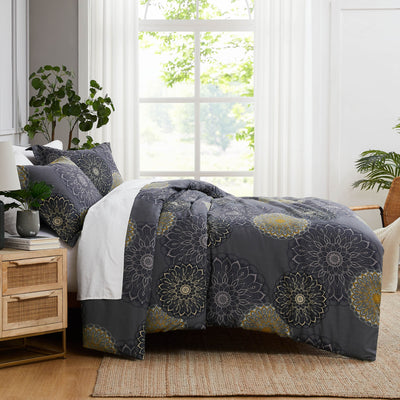 Side View of Midnight Floral Comforter Set in Black#color_midnight-floral-black
