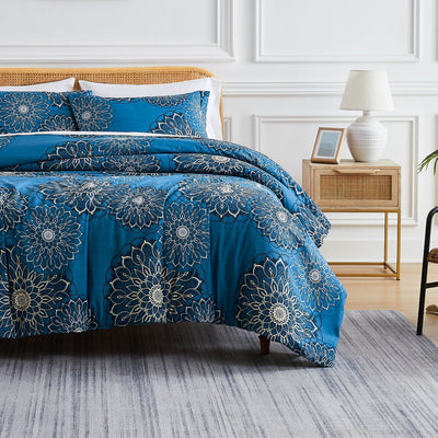 Front View of Midnight Floral Comforter Set in blue#color_midnight-floral-aqua