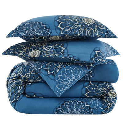 Stack Image of Midnight Floral Comforter Set in blue#color_midnight-floral-aqua