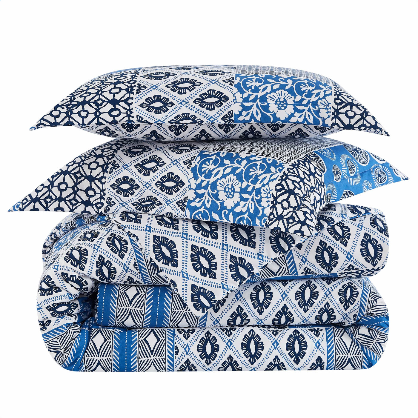 Stack Image of Global Patchwork Comforter Set in blue#color_patchwork-blue